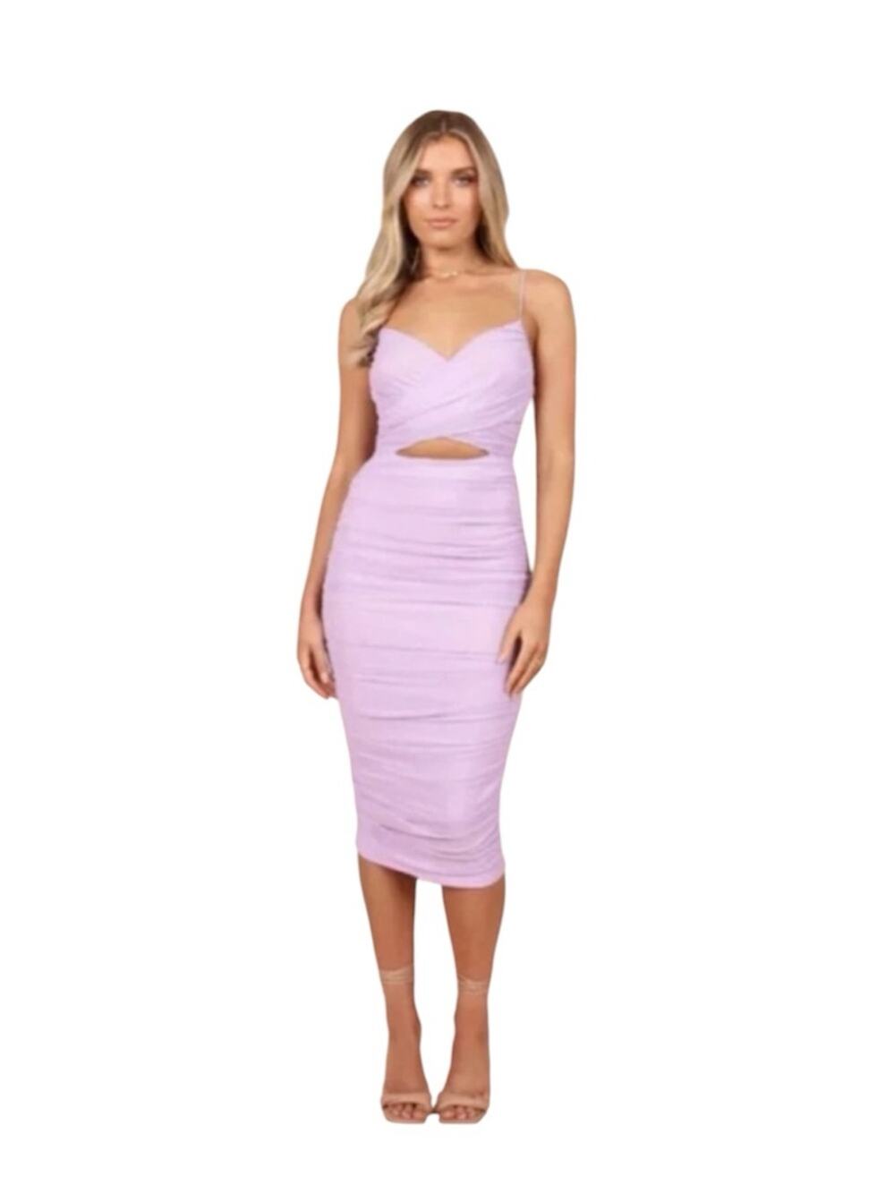 Petal & Pup Purple Lavender Ruched Chiffon Cut Out Midi Dress Wedding Guest XL